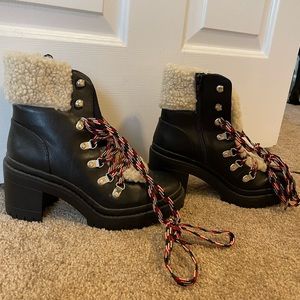 Universal Thread Black Fuzzy High Heeled Boots